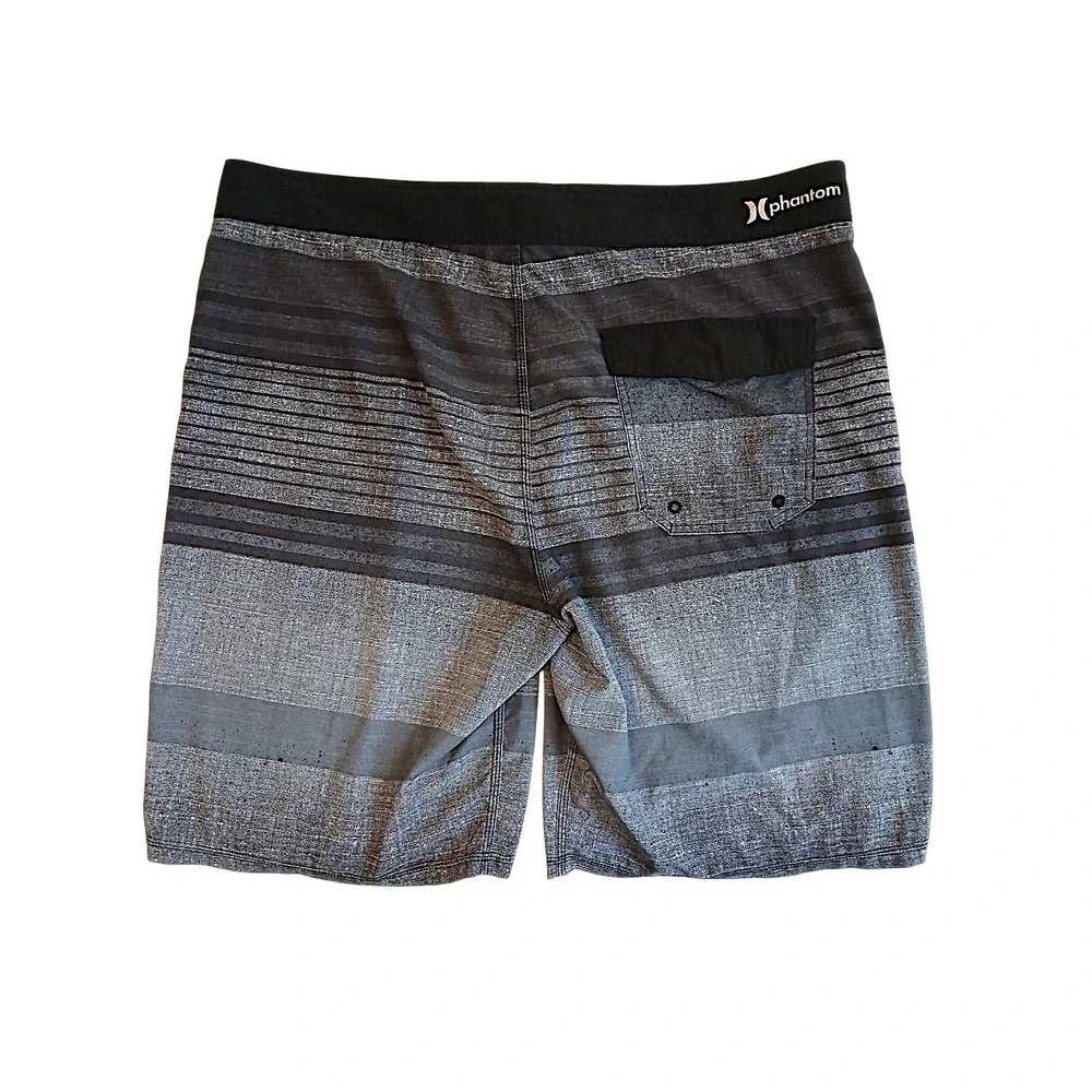 Hurley Phantom Clemente Board Shorts Mens 40 Black Grey Striped Swim Trunks Vaca